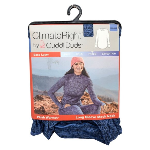 Cuddl Duds ClimateRight Base Layer Top Womens Blue Plush Warmth Mock Neck Sz XXL - Picture 1 of 6
